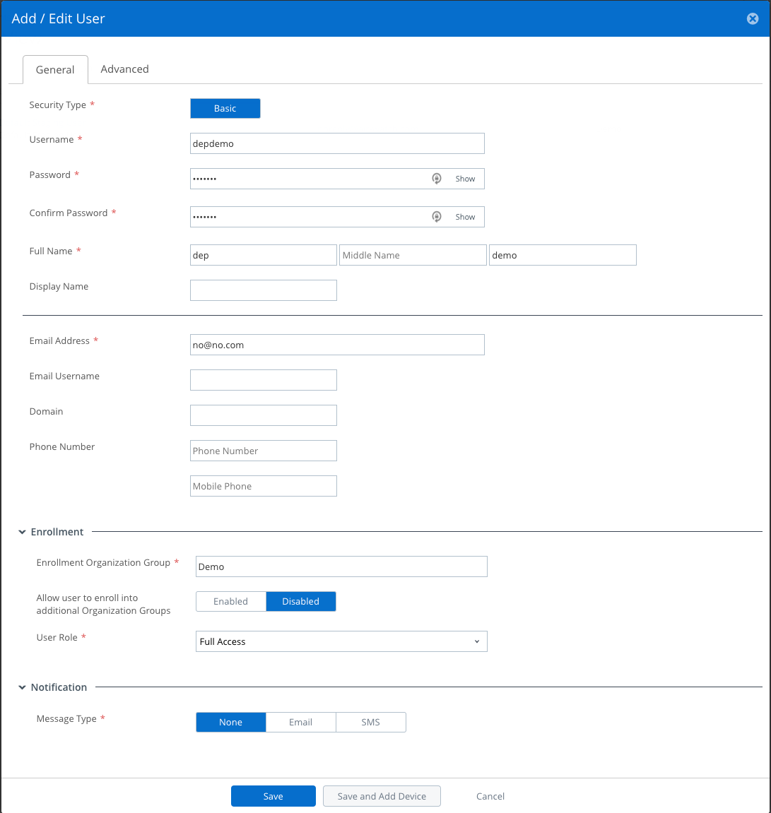 AirWatch - Add User 2